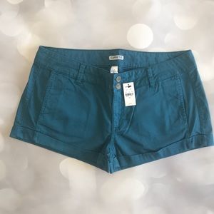 NWT Express Dark Teal Cuffed Cotton Shorts Sz 14
